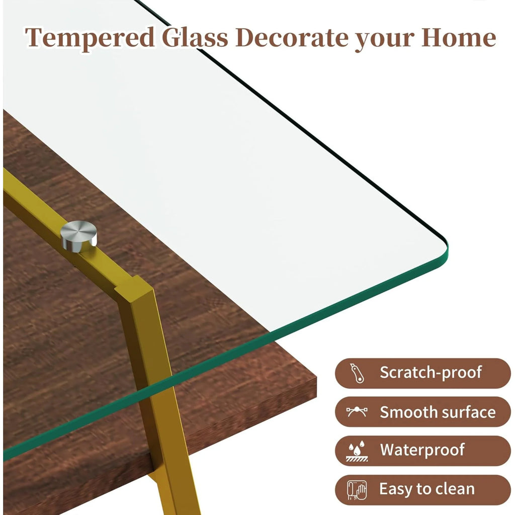 Glass Coffee Table with Wood Shelves S615280