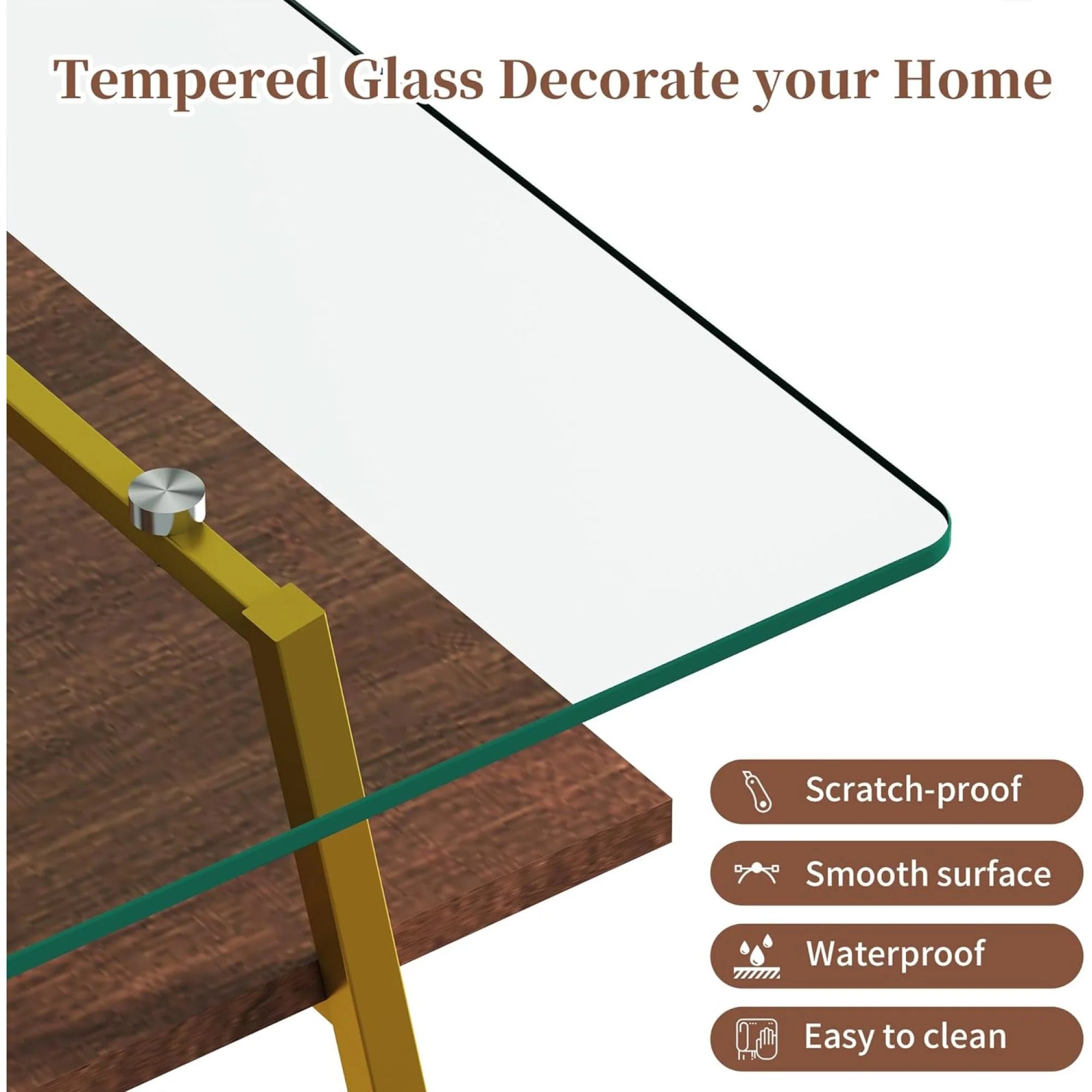 Glass Coffee Table with Wood Shelves S615280