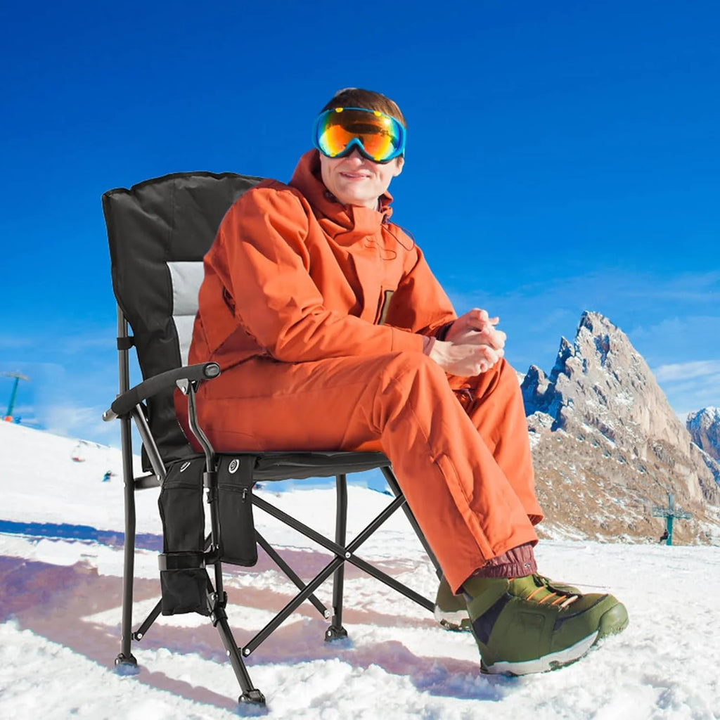 Heated Camping Chair, Padded Heavy Duty Folding Chair, Supports 400 lbs, Portable Outdoor Chair A83073
