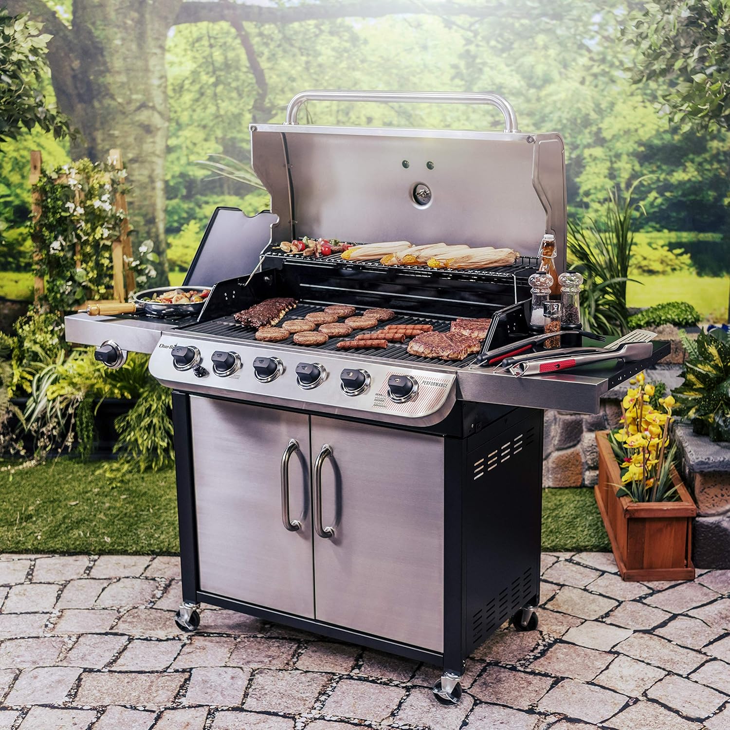 6-Burner Gas Grill, Stainless/Black H19635