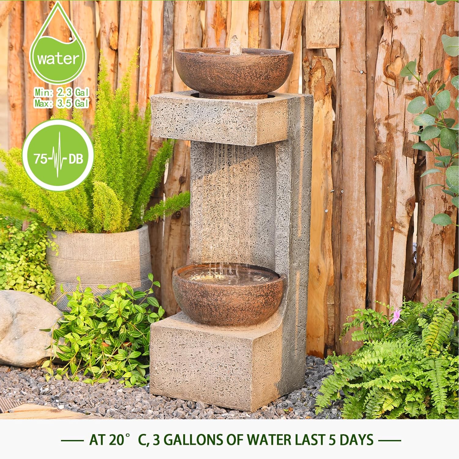 Outdoor Garden Water Fountain with Lights and Stone Planter K71660