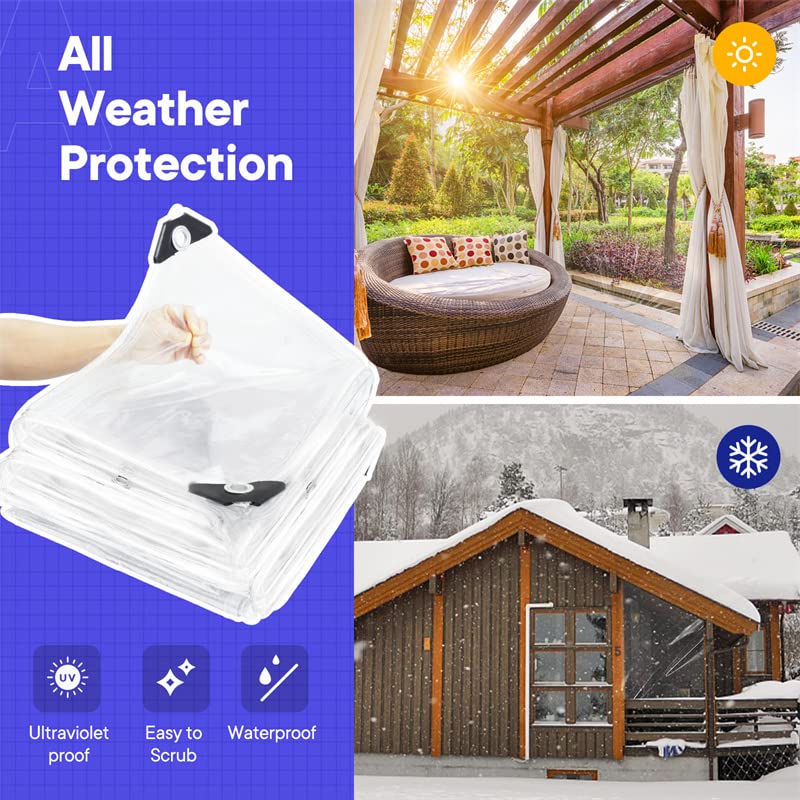 Clear Vinyl Tarp 8x8 FT Waterproof Heavy Duty with Metal Grommets K651
