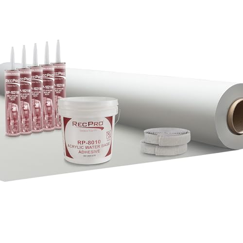 RecPro Extreme Duty RV Camper Rubber Roof Kit 9.5' Wide x 5 ft - 40 ft | 1 Gallon 8010 | 2 Tubes 1021 | 1 Roll of Butyl 30' | PVC Rubber Roof (5 ft) | Made in USA