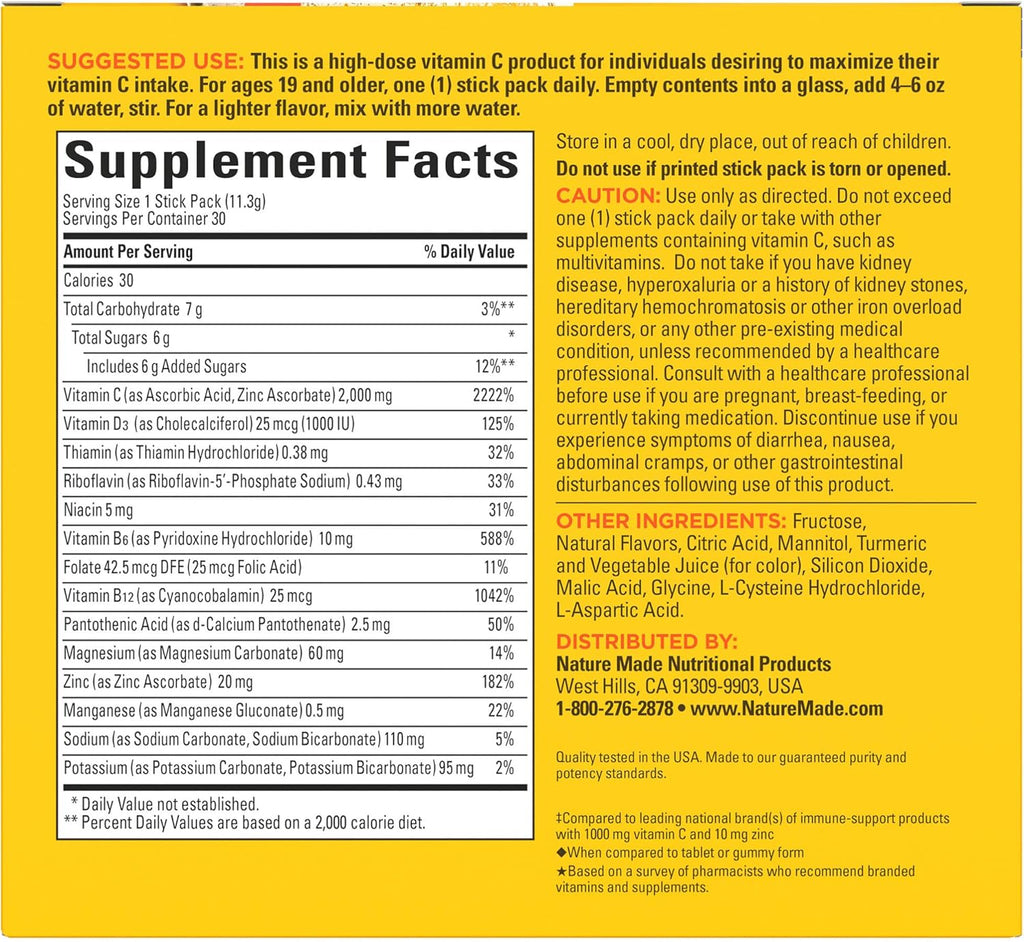 Immune Support Fizzy Drink Mix with Vitamin C, D and Zinc, 30 Stick Packs P53537