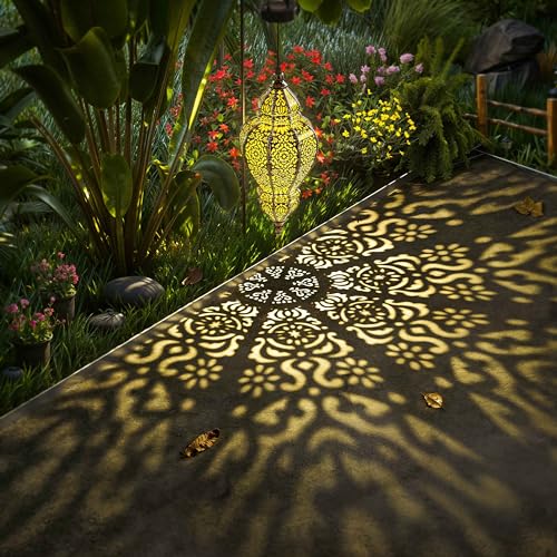 Hanging Solar Lights Outdoor Lantern Garden Decor Waterproof Plastic Gold I302199