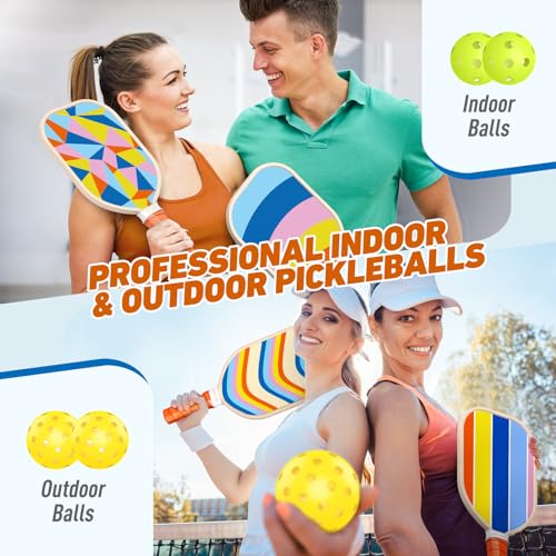 Wood Pickleball Paddle Set of 4 with Balls and Carry Bag H703