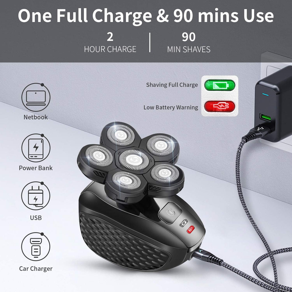 6D Electric Shaver for Bald Men, Rotary Head, Rechargeable, Wet & Dry M77487