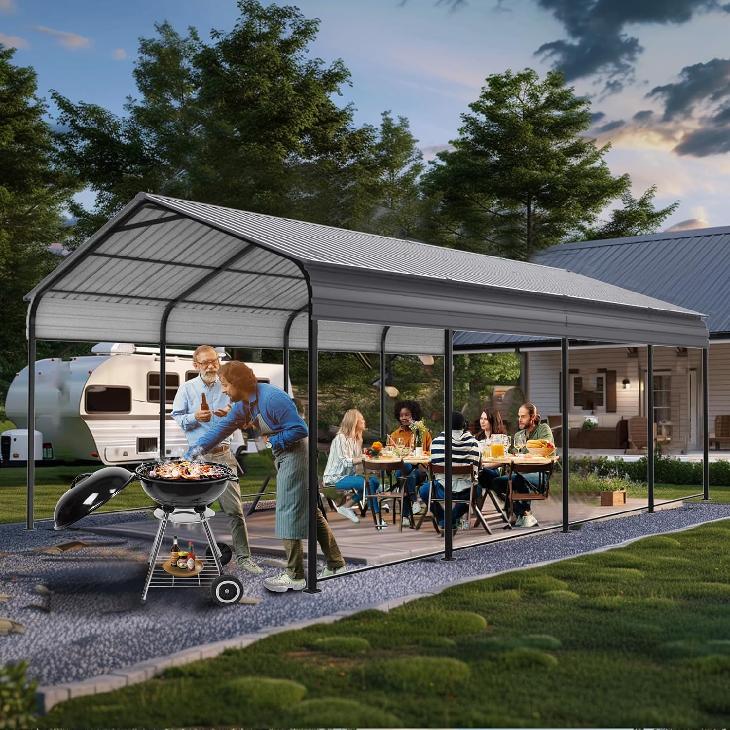 Carport 10 x 20 ft Heavy Duty Metal Canopy with Galvanized Steel Roof Frame, Outdoor Car Shelter Tent O390091