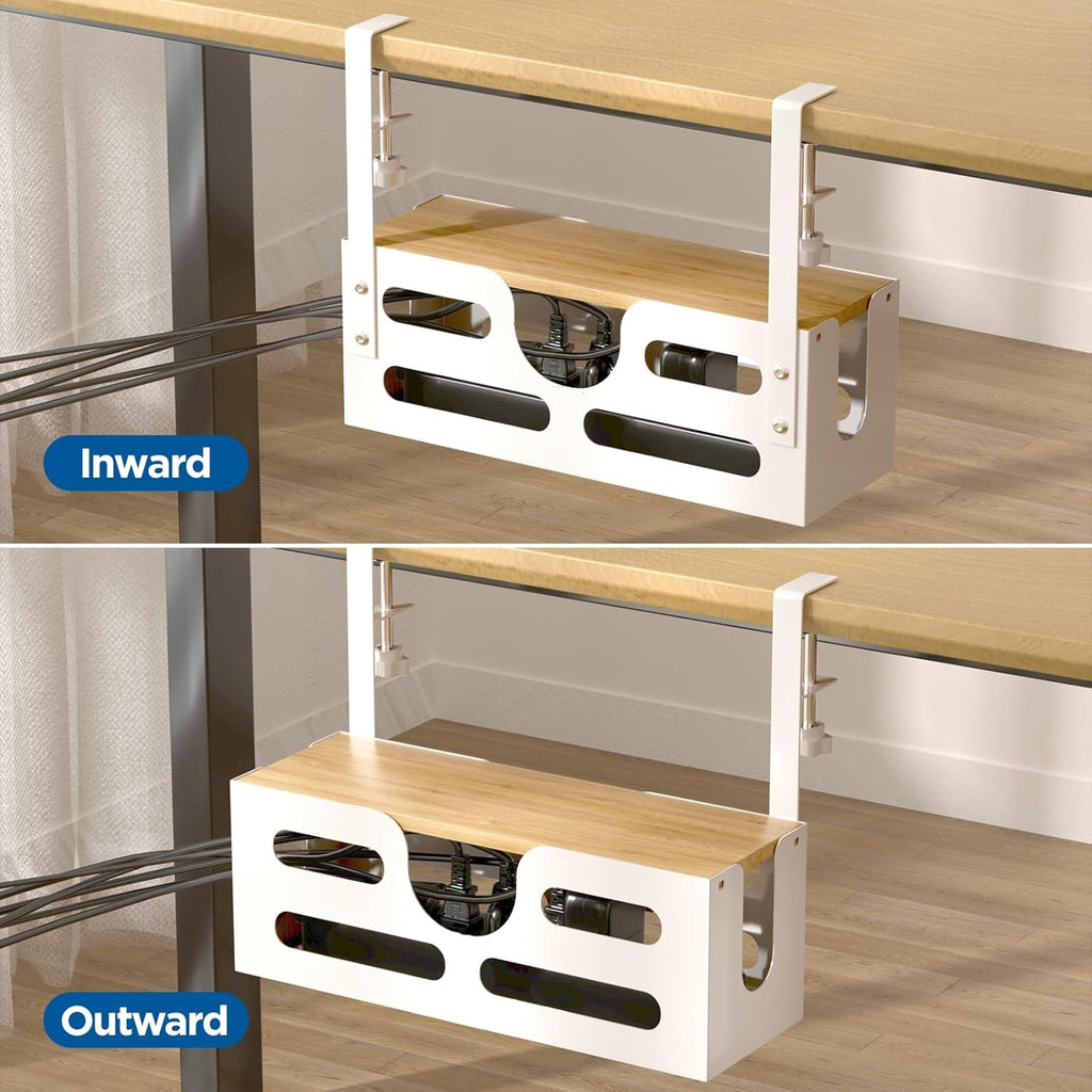 Cable Management Box with Lid, Under Desk Tray with Adjustable Clamps A5988