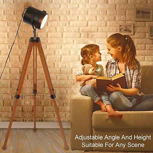 Wooden Tripod Floor Lamp for Living Room, Adjustable Standing Light Y9009