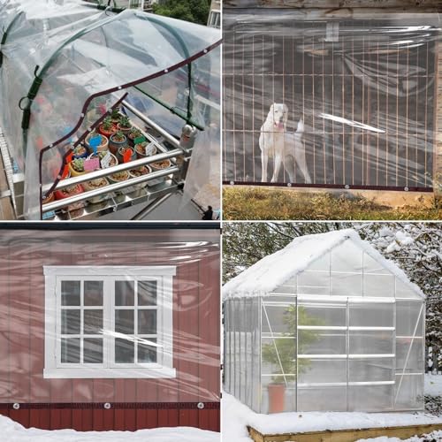 9.8 x 8.2 Ft Clear Waterproof Tarp, 5 mil Anti-tear Garden Rainproof Cover with Grommets E57716