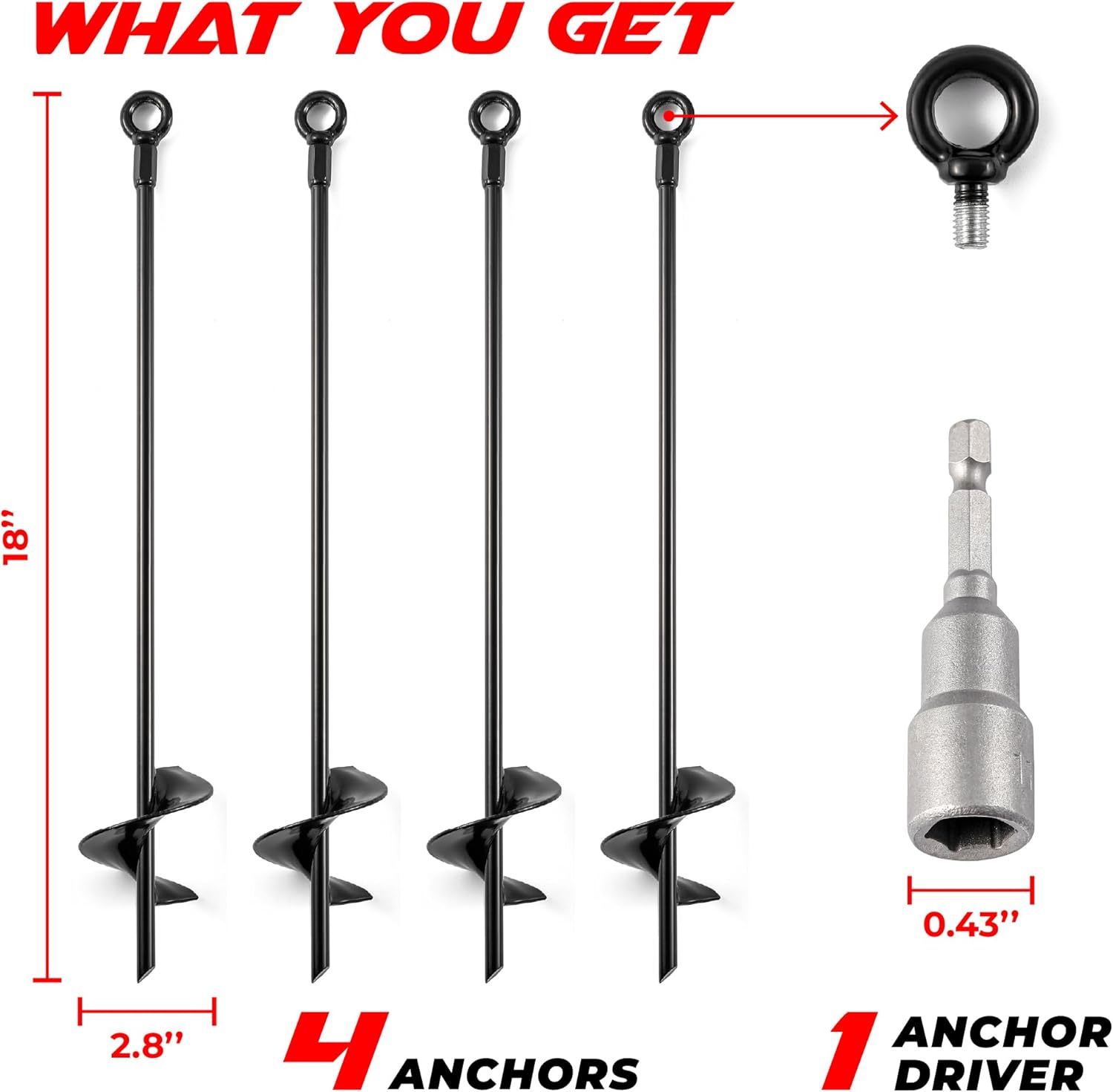 18" Ground Anchors Heavy Duty for High Winds - Screw in Shed Anchor Kit for Mobile Home, Swing Set, Tent, Carport, Gazebo U37107