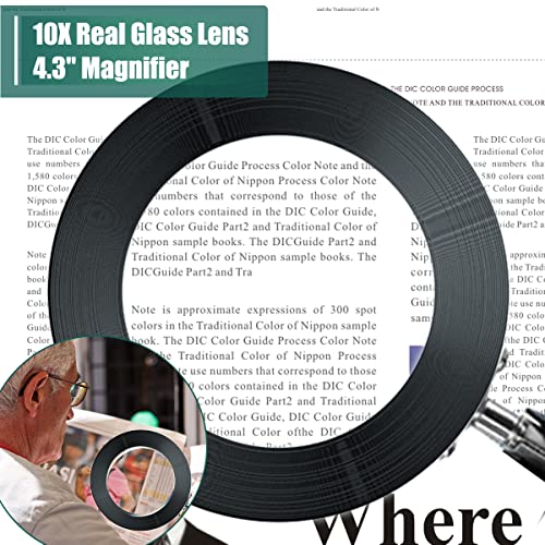 Magnifying Glass with Light and Stand, 10X LED Desk Magnifier, 3 Color Modes R4164
