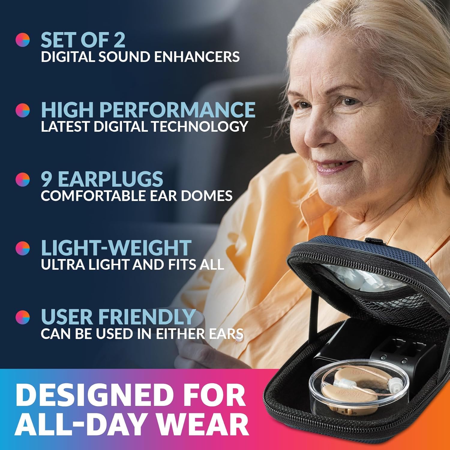 Rechargeable BTE Hearing Amplifier with USB Charging Dock D71611