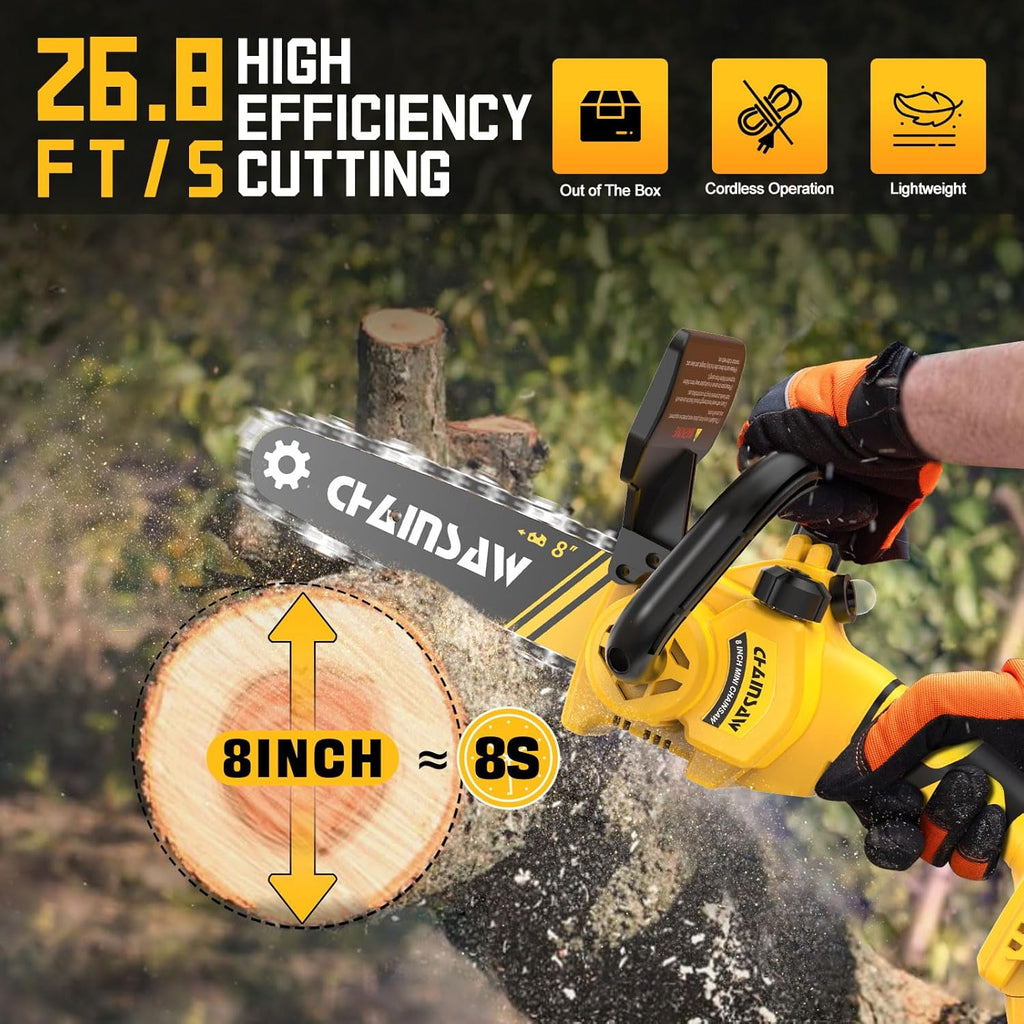 Mini Chainsaw 8 Inch Cordless for Wood Cutting and Tree Trimming G1751