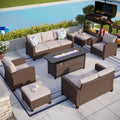 MF Studio 9-Seat Outdoor Patio Furniture Set with Fire Pit Table Wicker Patio Conversation Set Beige
