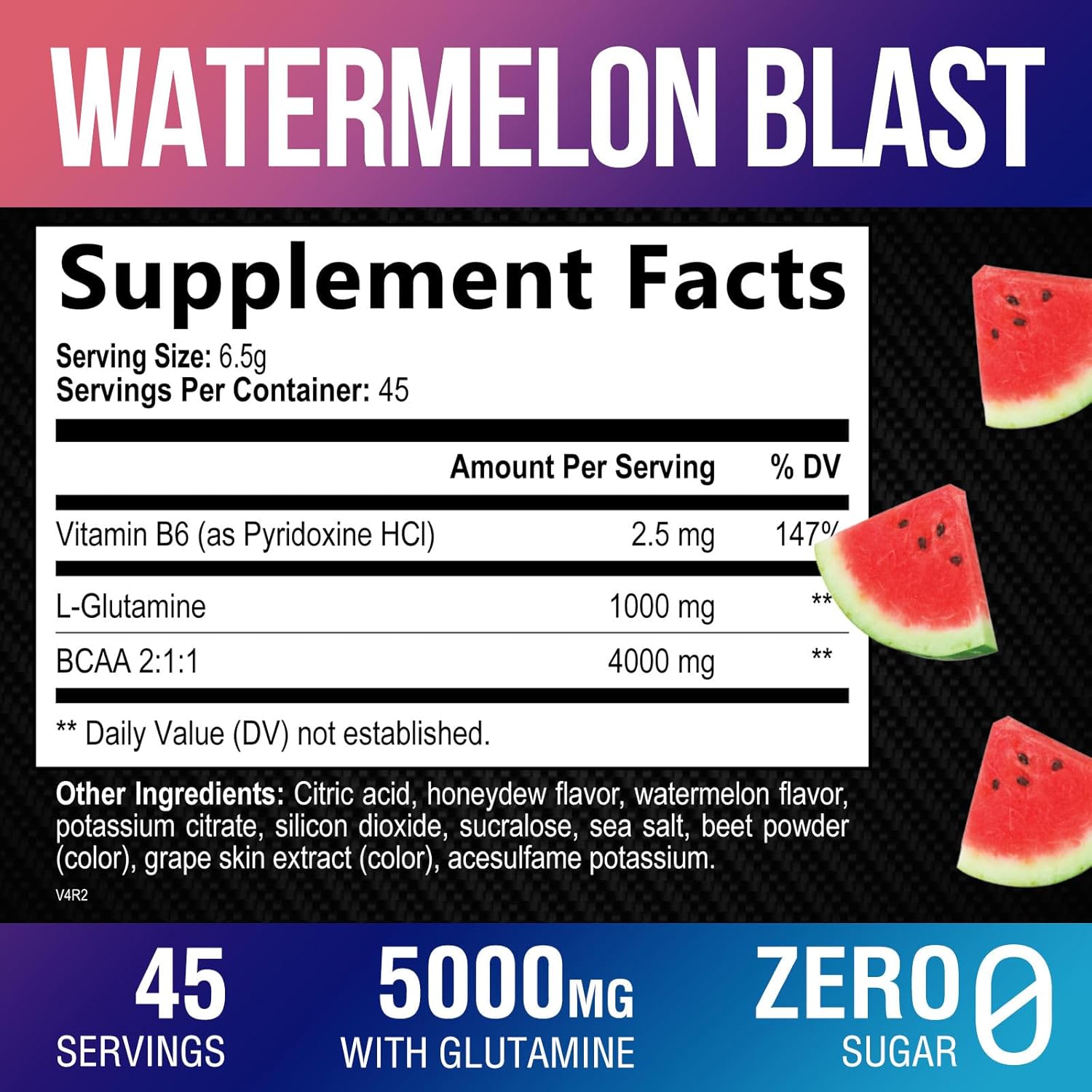 Amino Muscle Recovery Powder with BCAAs - Post Workout Drink - Keto, Caffeine Free, Watermelon - 45 Servings K391
