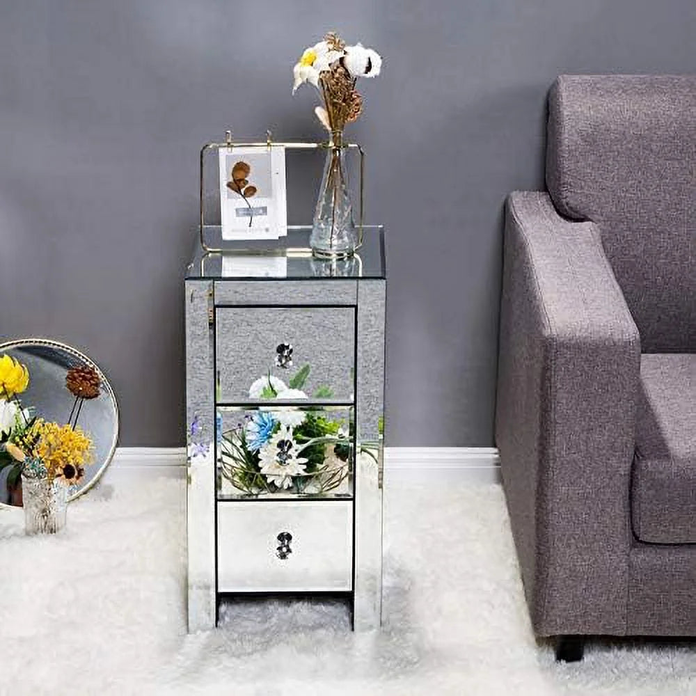 Mirrored Nightstand with 3 Drawers and Crystal-Style Knobs E928798