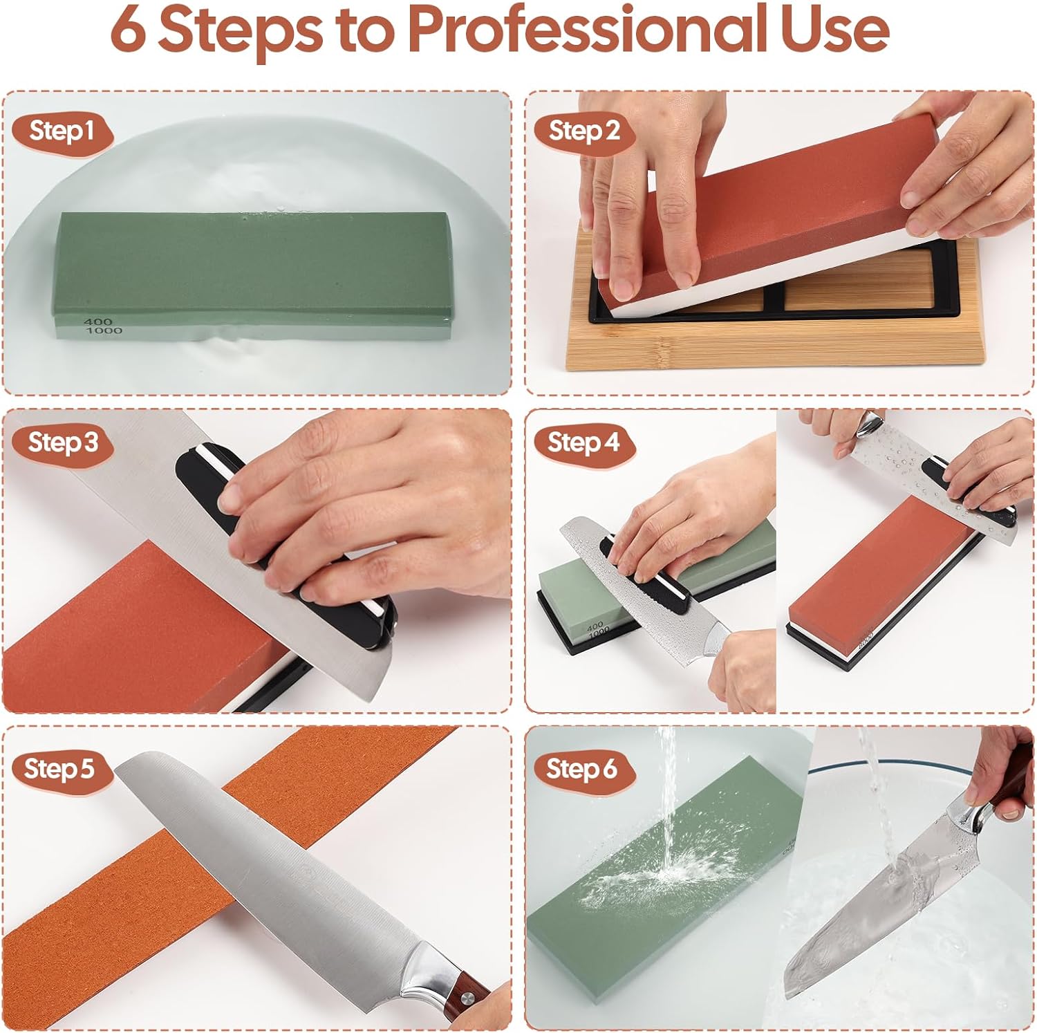 4 Side Grit 400/1000 3000/8000 Whetstone Sharpening Stone Kit with Leather Strop Q3354
