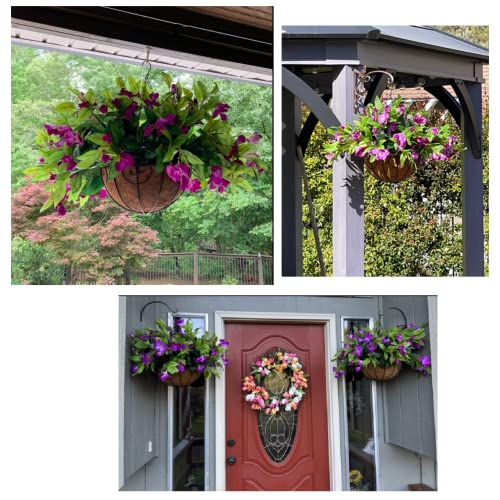 Artificial Faux Hanging Basket with Pink Azalea Flowers for Outdoor Patio Garden Decor E625