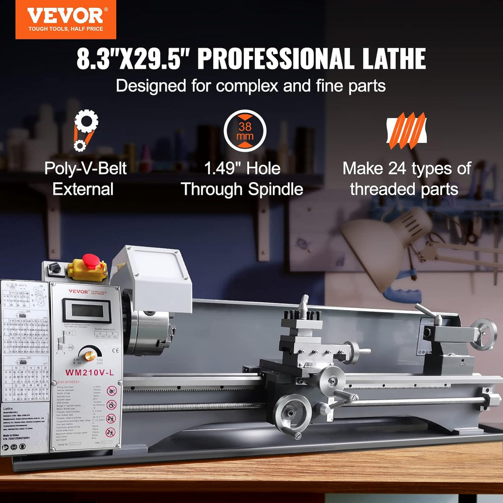 Metal Lathe Machine, 8.3" x 29.5", 0-2500 RPM, 750W Brushless Motor A417
