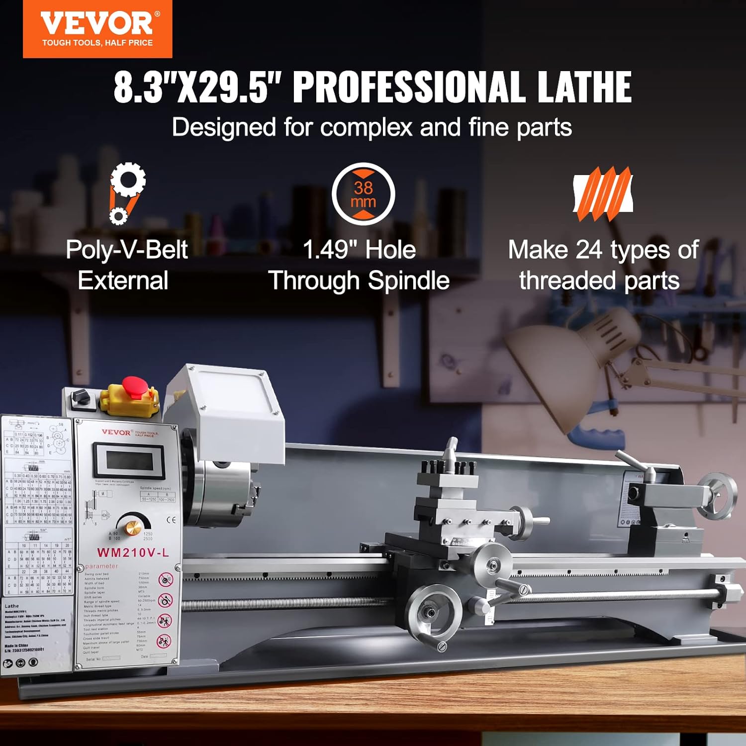 Metal Lathe Machine, 8.3" x 29.5", 0-2500 RPM, 750W Brushless Motor A417