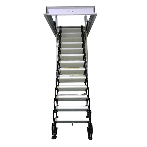 Attic Ladder 13 Steps Telescoping Folding Stairs, 10.5 ft Height Z45215