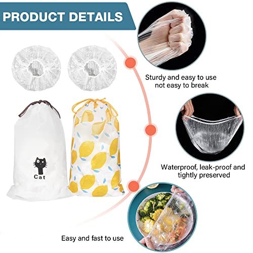 200PCS Reusable Elastic Plastic Bowl Covers for Food Storage I629297