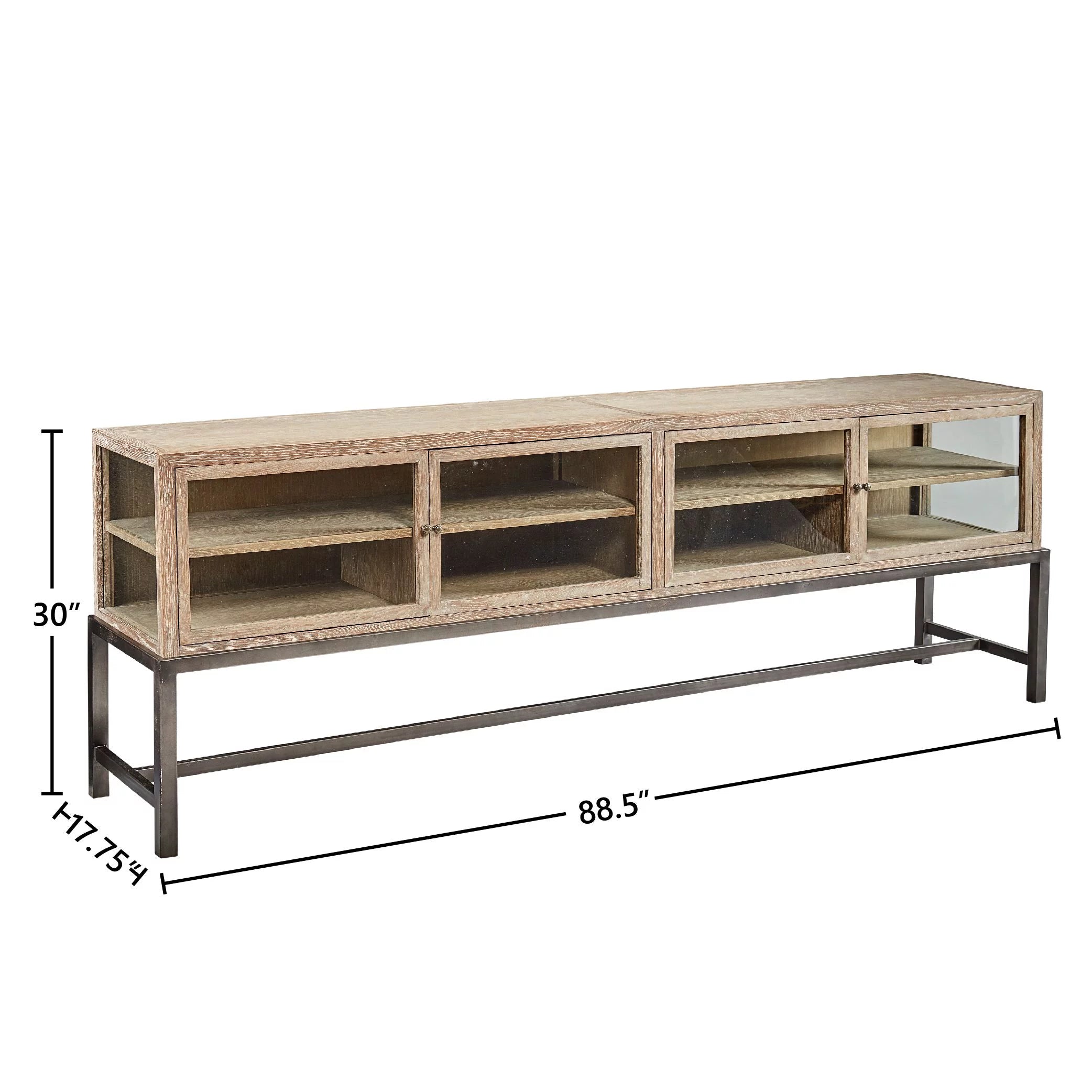 88-inch Glass & Oak Display Console with Metal Base H247350
