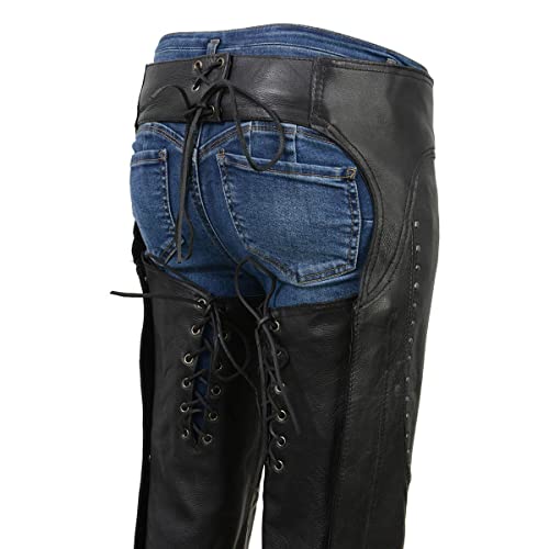 Women's Low-Rise Motorcycle Chaps with Double Buckle Rivet Detailing Z17379