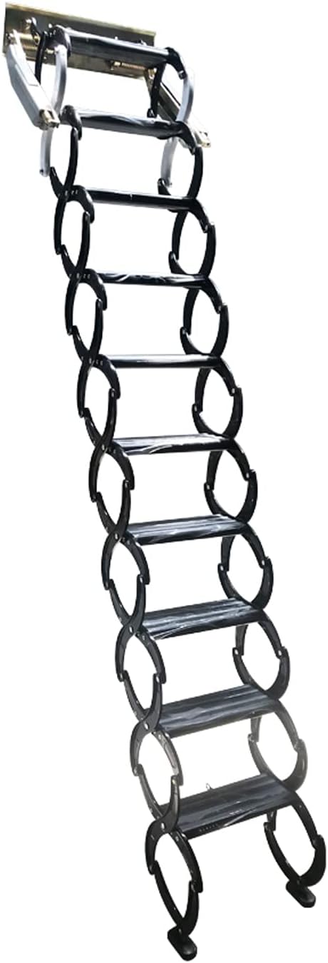 Folding Attic Ladder, Wall-Mounted Retractable Loft Stairs, 12 Steps, 9.8ft Max Height R160035