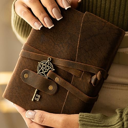 Vintage Leather Journal - 7"x5" Rustic Mocha Brown, 200 Pages Watercolor Paper H2780
