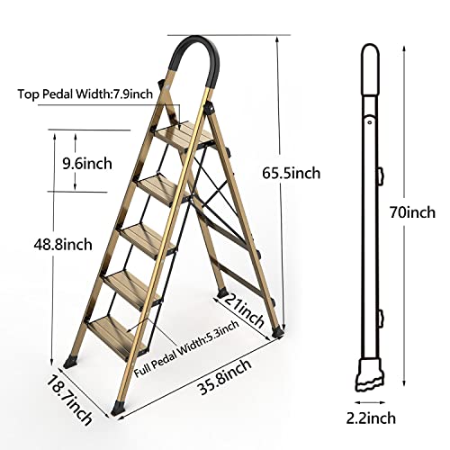 5 Step Ladder, Folding Step Stool, Lightweight Aluminum, Anti-Slip Wide Pedal F979769