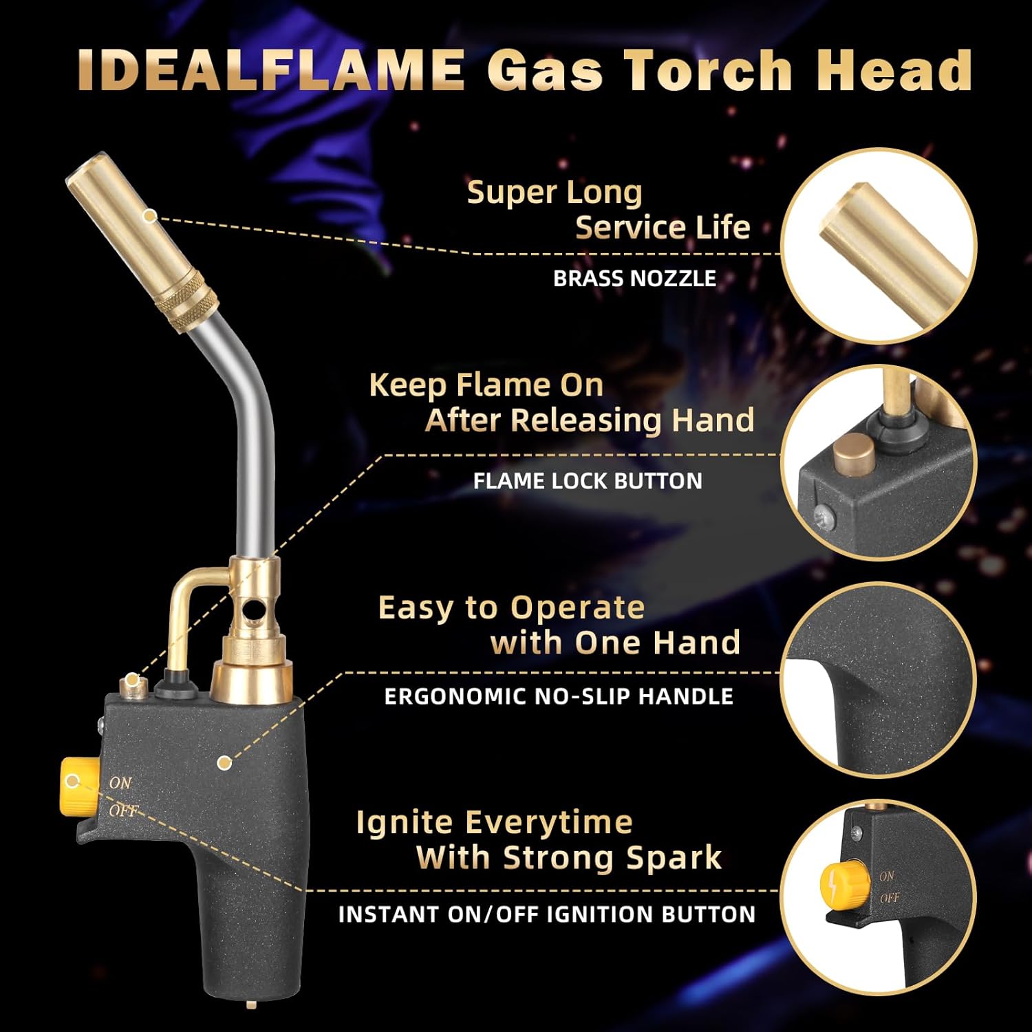 Propane Torch Head with Igniter for Soldering and Welding A24186