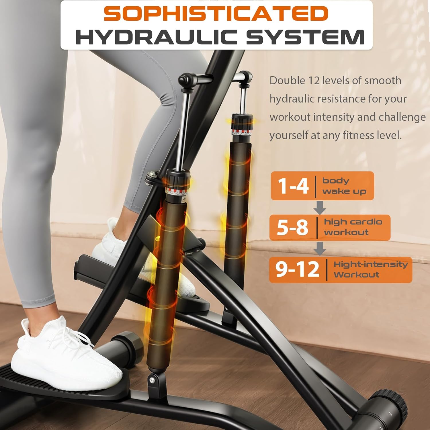 Stepper for Home Cardio & Climbing Training, Hydraulic Fitness Stepper with 12-Level Cylinders and LCD Monitor D73391