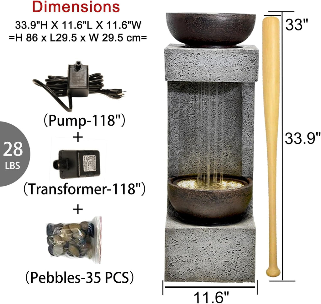 Outdoor Garden Water Fountain with Lights and Stone Planter K71660