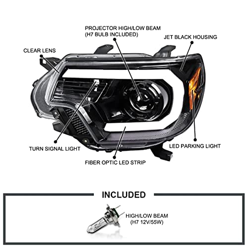 LED Light Bar Projector Headlights Compatible with 2012-2015 Toyota Tacoma Pair U1026