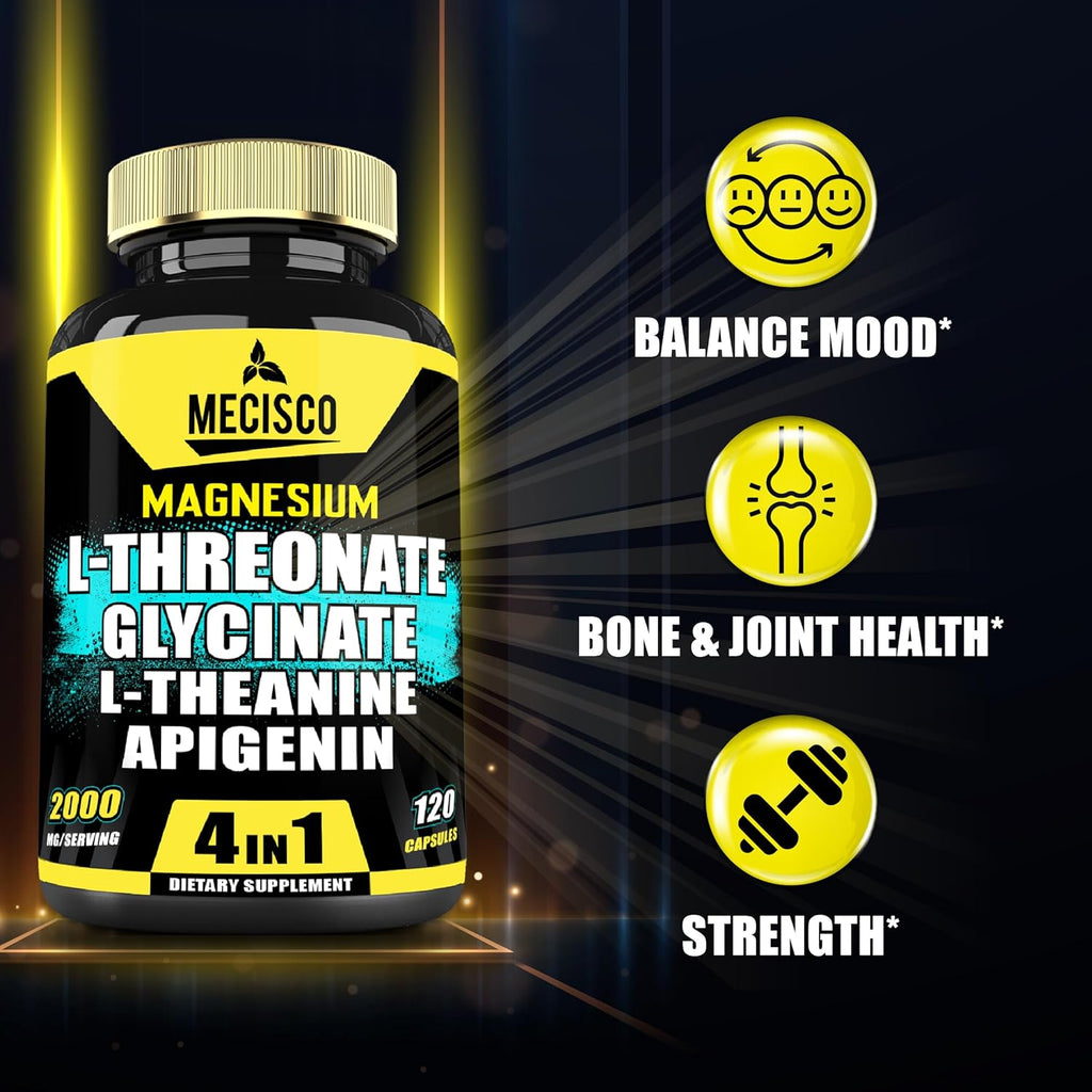 Magnesium L-Threonate Supplement with Glycinate, L-Theanine & Apigenin, 120 Capsules P817594
