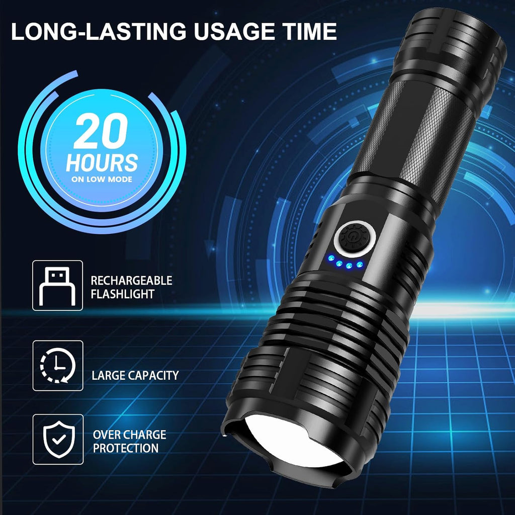 Rechargeable LED Flashlight 900,000 Lumens, 5 Modes, Waterproof, 12-Hour Runtime, 2 Pack P886492
