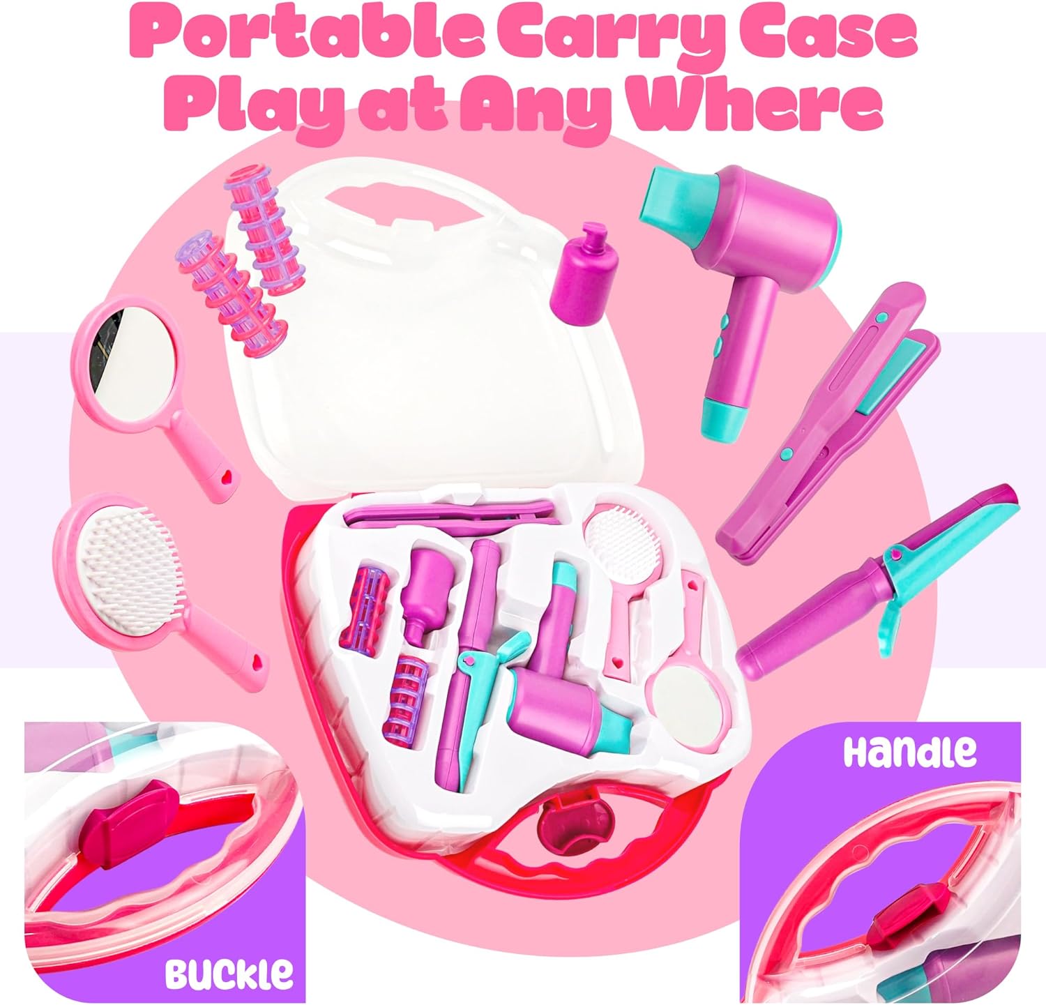 Kids Hair Salon Pretend Play Set with Carrying Case Q976084