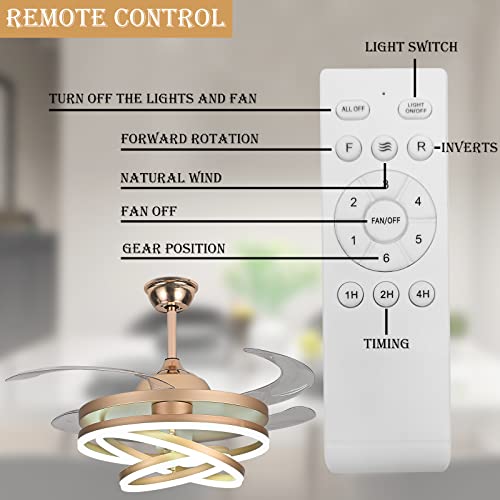 42" Invisible Ceiling Fan Chandelier Light with Remote Control P324151