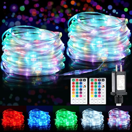 OMIKA 100FT 300 LED Connectable Rope Lights, 18 Color Changing Outdoor String Lights Plug in with Remote, Extendable IP68 Waterproof Fairy Lights for Outside Garden Patio Deck Bedroom Christmas Decor