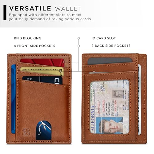 RFID Blocking Slim Minimalist Mens Front Pocket Wallet Thin Card Holder Full Grain Leather F754299