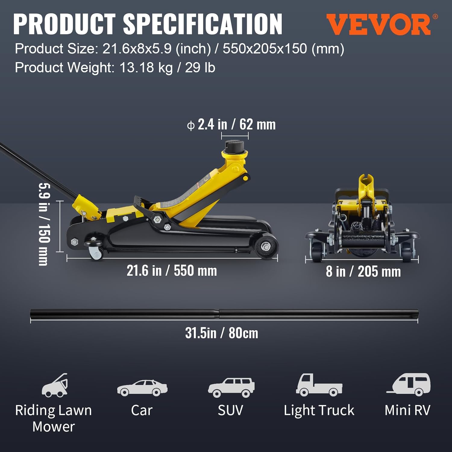 Low Profile Floor Jack 2.5 Ton Hydraulic H220