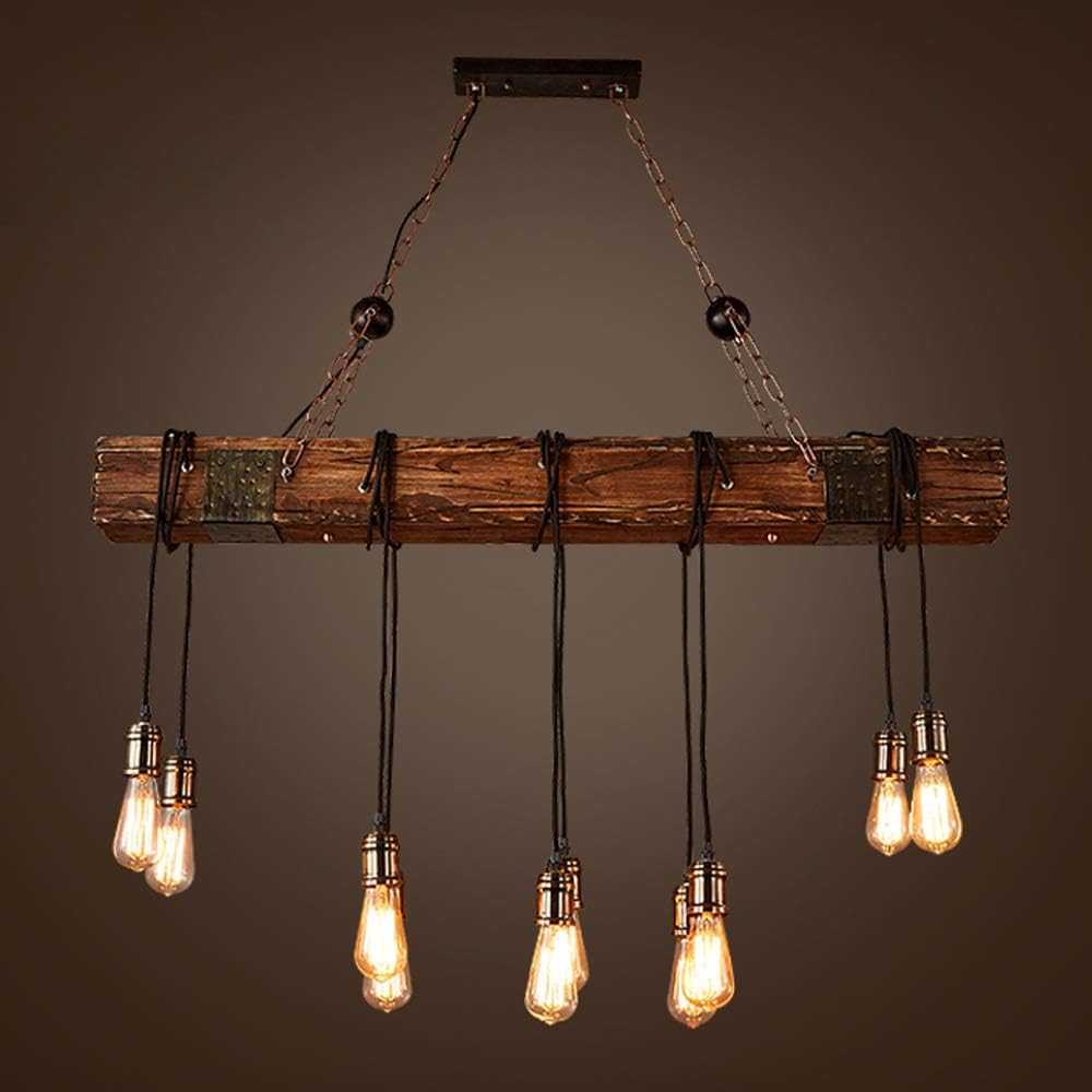 Rustic Industrial 10-Light Linear Chandelier for Kitchen Island Dining Room I830