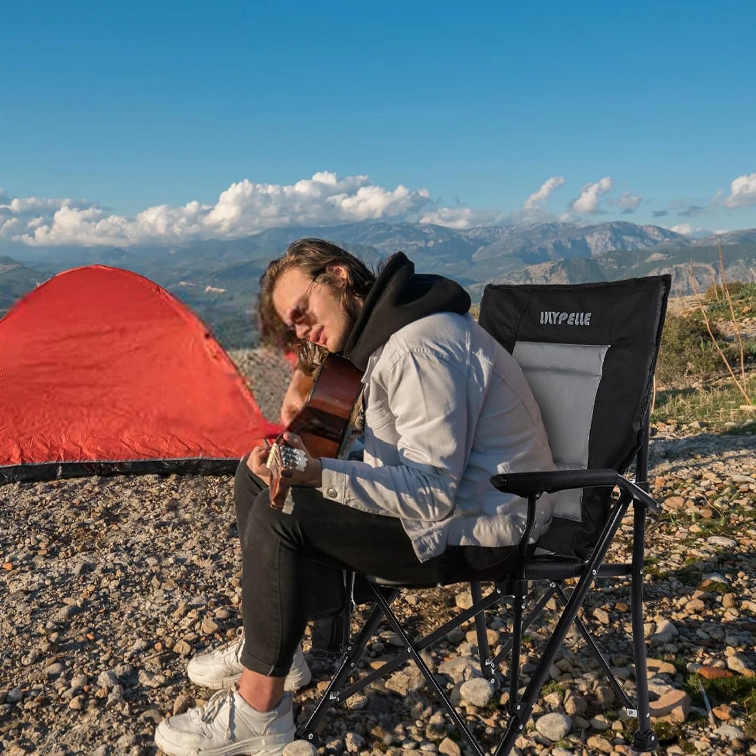 Heated Camping Chair, Padded Heavy Duty Folding Chair, Supports 400 lbs, Portable Outdoor Chair A83073