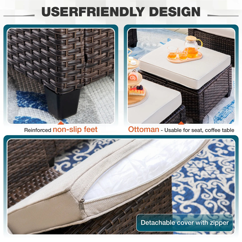 9-Seat Outdoor Patio Furniture Set with Fire Pit Table Wicker Beige P993501