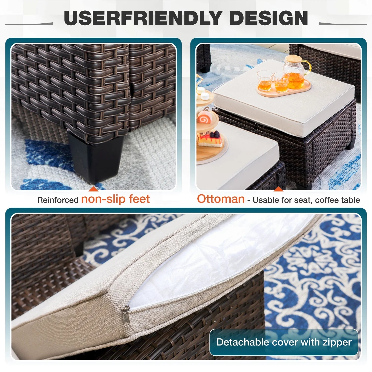 9-Seat Outdoor Patio Furniture Set with Fire Pit Table Wicker Beige P993501