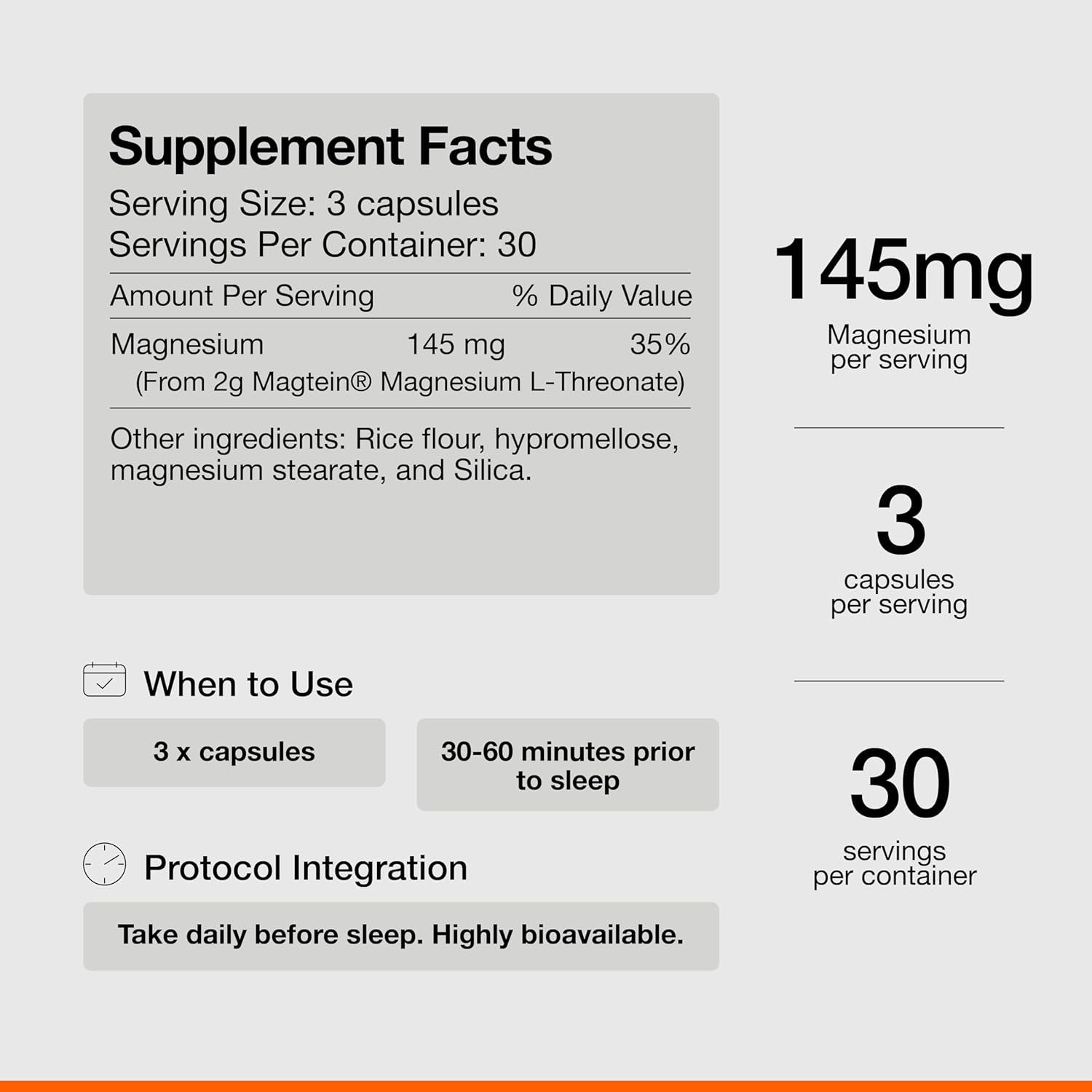 Magnesium L-Threonate 145mg Supplement for Cognitive Function & Rest Support D1418
