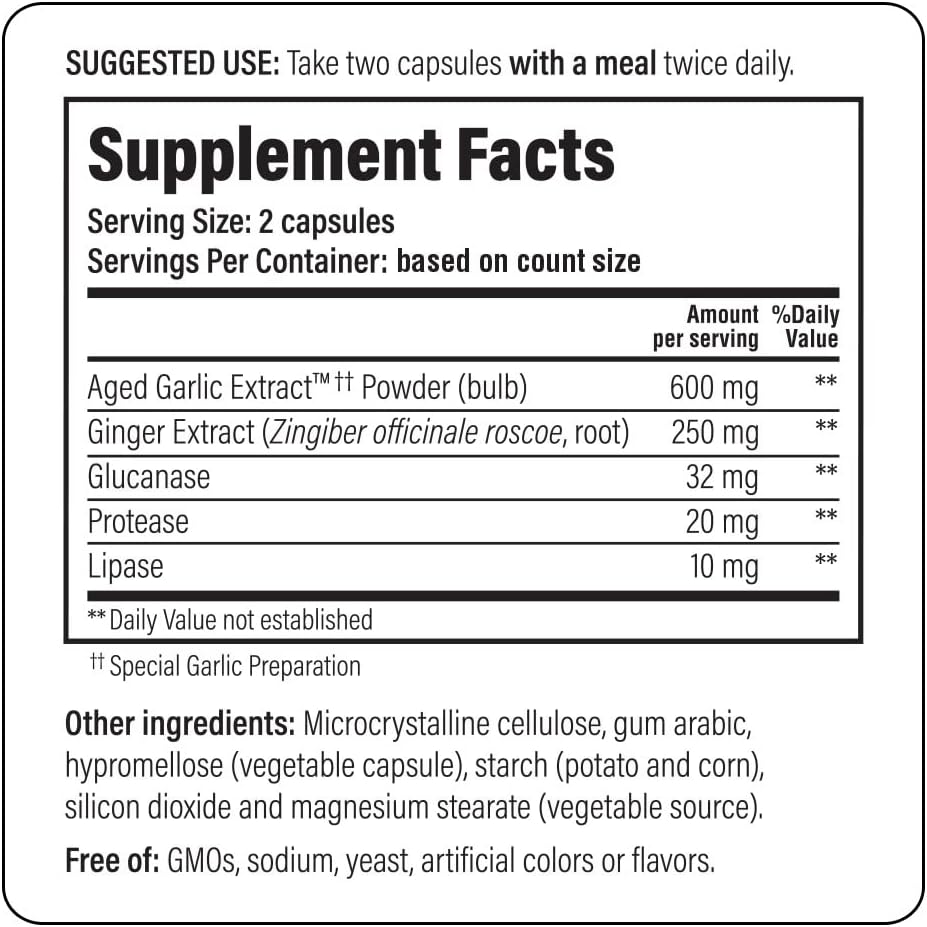 Aged Garlic Extract with Ginger and Enzyme Complex, 100 Vegetarian Capsules F6426